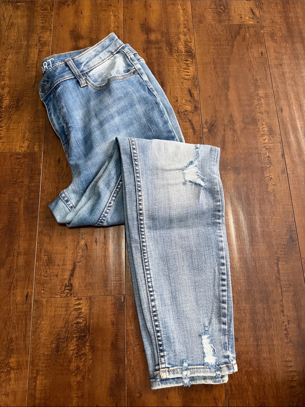 Matilda Jane Faded Light Blue Skinny Jeans with Knee Distress
